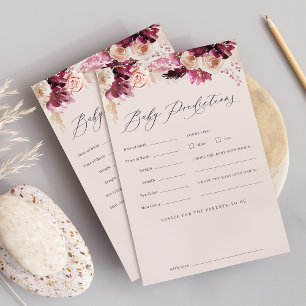 Bourgogne Blommig Baby Shower Gissningsspelblad Flygblad