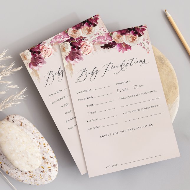 Bourgogne Blommig Baby Shower Gissningsspelblad Flygblad (Skapare uppladdad)