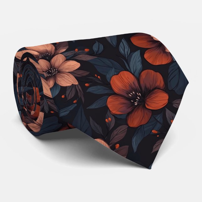 Bourgogne blommönster blommande blommor slips (Rullad)