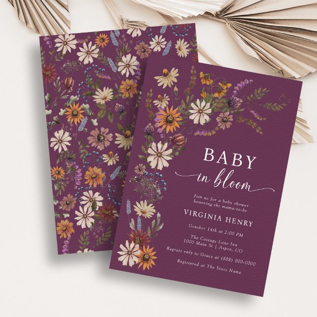 Bourgogne Blomning Bebisens Förfest Inbjudningar (Burgundy Bloom Baby Shower Invitation
)