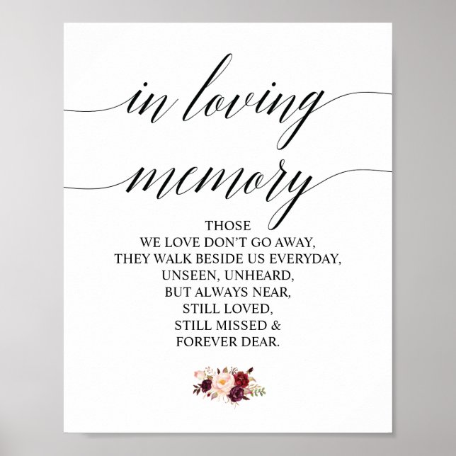 Bourgogne blomster In Loving Memory minnestavla Poster (Framsidan)