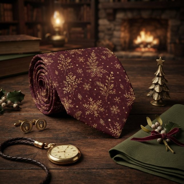 Bourgogne Guld Snöflinga Jul Slips (Skapare uppladdad)