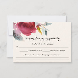 Bourgogne Marsala Boho Blommig Bröllop RSVP OSA Kort