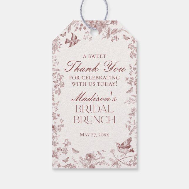 Bourgogne Toile De Jouy Blommiga Bröllopsbrunchpre Presentetikett (Baksidan)