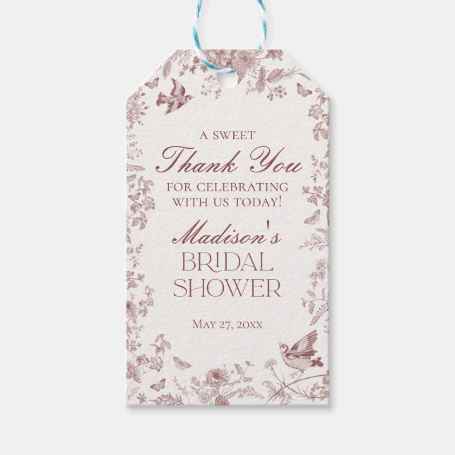 Bourgogne Toile De Jouy Blommiga Bröllopsdagsprese Presentetikett (Framsidan)