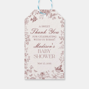 Bourgogne Toile Vintage Blommig Baby Shower Presen Presentetikett