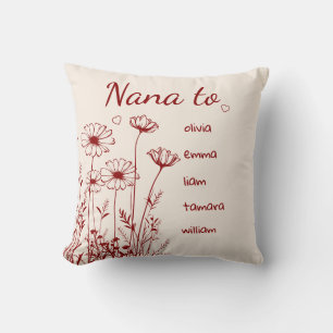 Bourgogne Vilda Blommor Barnbarns Namn Nana Kudde
