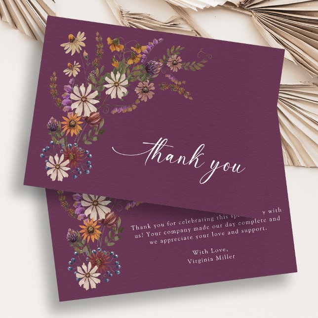 Bourgogne Vildblomma Tacksamhetskort Tack Kort (Burgundy Wildflower Thank You Cards
)