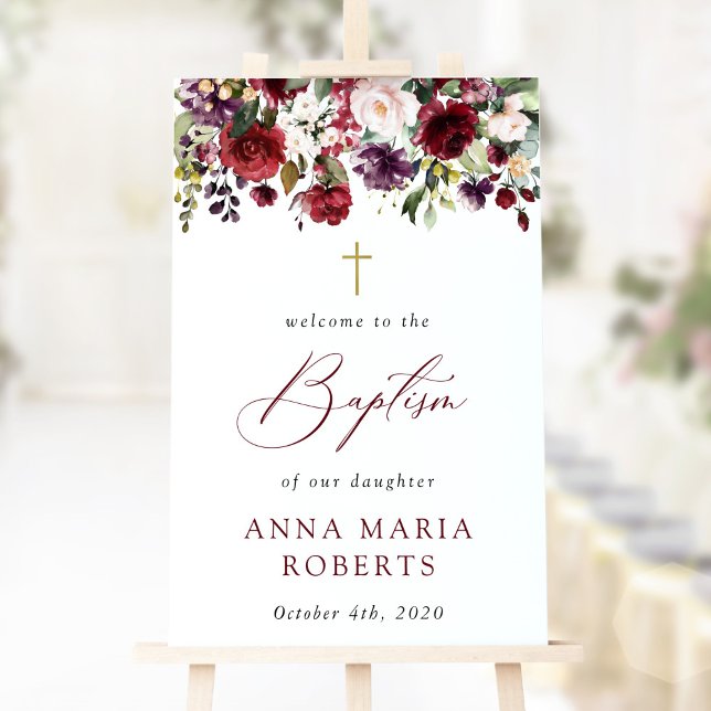 Bourgogneblommor, Rosa blommor, Välkommen till dop Poster (Skapare uppladdad)