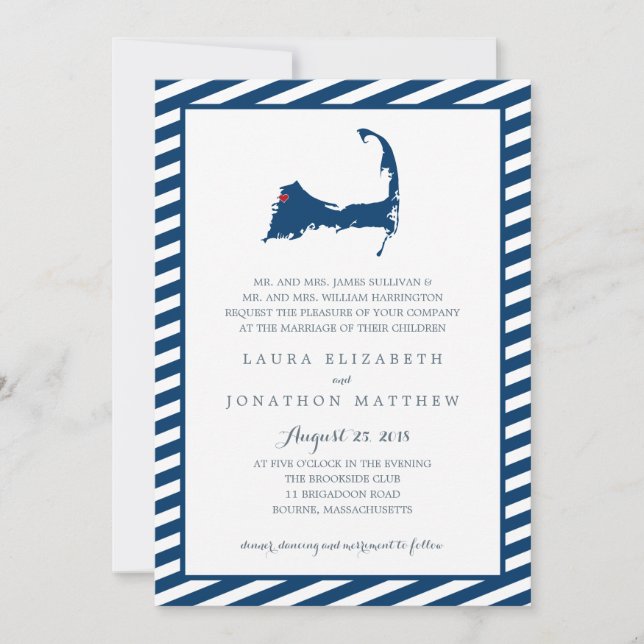 Bourne Cape Cod Karta | BRÖLLOP Inbjudningar (Framsida)