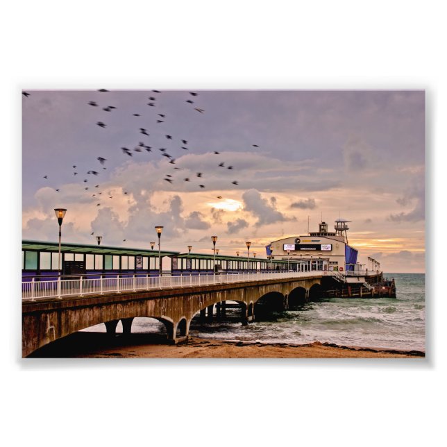 Bournemouth Pier och Beach Dorset England Fototryck (Framsidan)