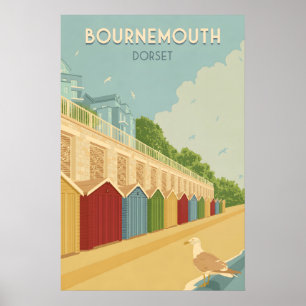 Bournemouth Strand Dorset Kust Resa Affisch