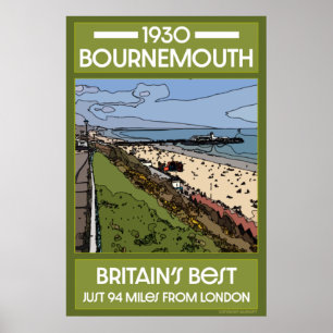 Bournemouth Vintage Retro Seaside Art Poster