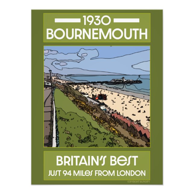 Bournemouth Vintage Retro Seaside Art Poster (Framsidan)