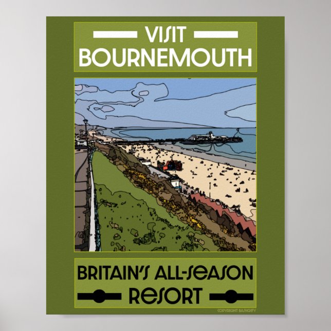 Bournemouth Vintage Retro Seaside Poster (Framsidan)
