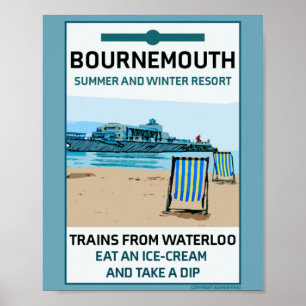 Bournemouth Vintage Retro Seaside Poster