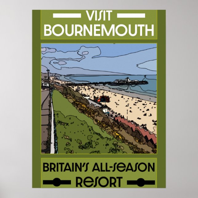 Bournemouth Vintage Retro Seaside Poster (Framsidan)