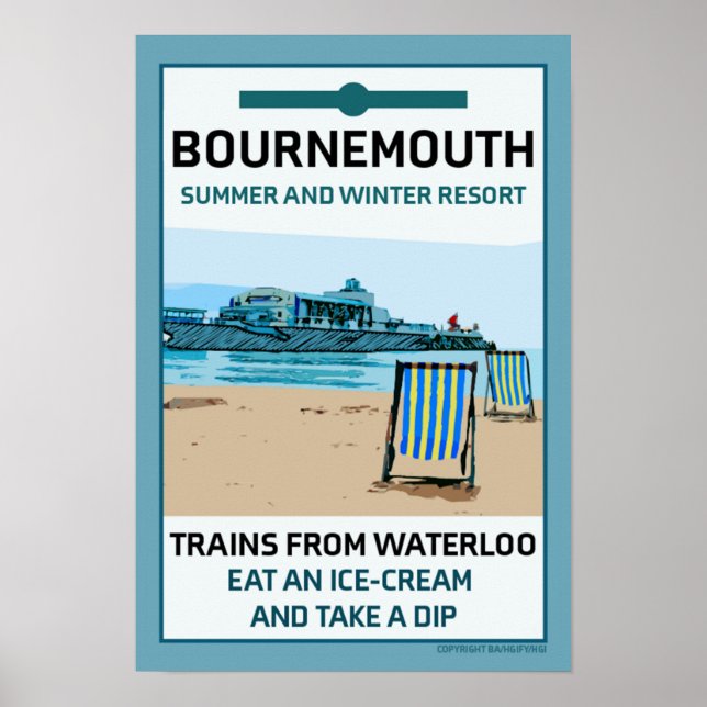 Bournemouth Vintage Retro Seaside Poster (Framsidan)
