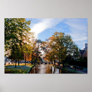 Bourton på Vatten Autumn Träd Cotswments UK Poster