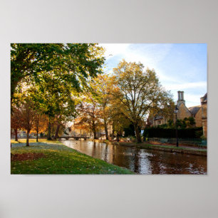 Bourton på Vatten Autumn Träd Cotswments UK Poster