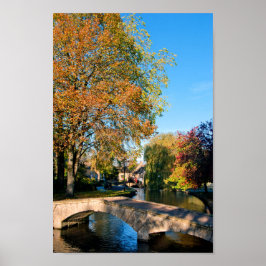 Bourton på Vatten Autumn Träd Cotswments UK Poster