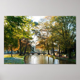 Bourton på Vatten Autumn Träd Cotswments UK Poster