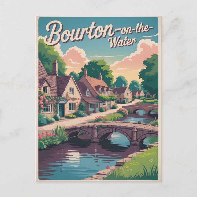 Bourton på vintagen vatten vykort (Framsida)