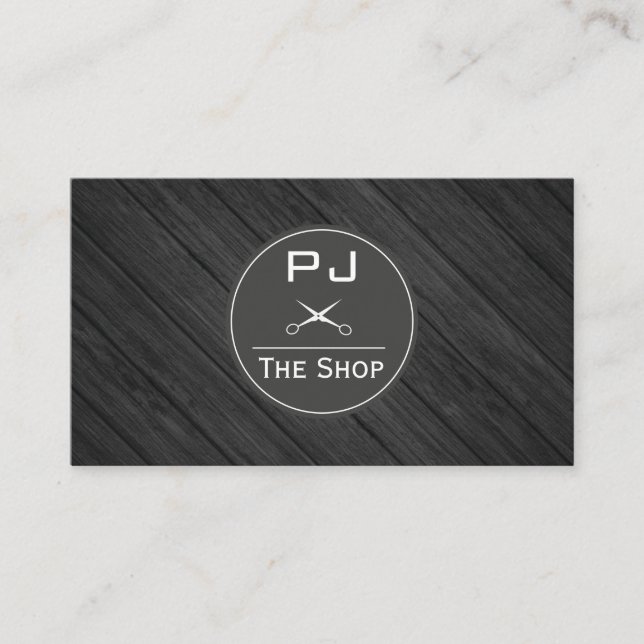 Boutique Barber Shop Wood med Monogram Visitkort (Framsida)