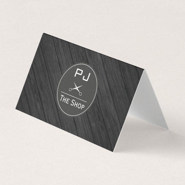 Boutique Barber Shop Wood med Monogram Visitkort (Framsida)