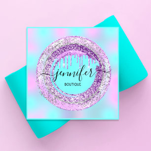 Boutique Beauty Shop Lila Turqoise Blue QR Code Fyrkantigt Visitkort