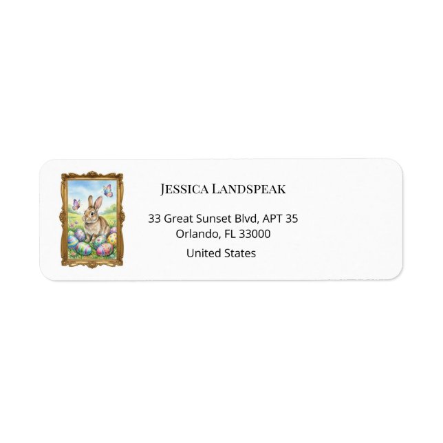 Boutique Guld Ram Easter Kanin Returadress Etikett (Framsidan)