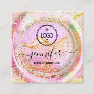 Boutique Luxury Shop Logotyp QR Code Holograph Gul Fyrkantigt Visitkort