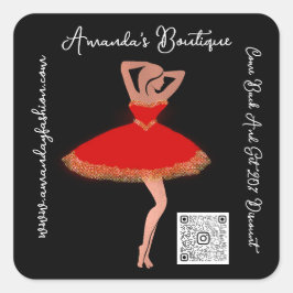 Boutique Shop Clothing Qr Code Red Guld Black Fyrkantigt Klistermärke