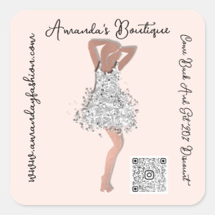 Boutique Shop Clothing Qr Code Ro Spark Glitter Fyrkantigt Klistermärke