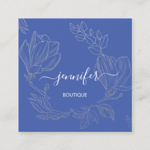 Boutique Shop Grått Blåa blommor QR-Logotyp Fyrkantigt Visitkort
