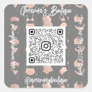 Boutique Shop Lingeire QrCode Logotyp Kroppsgrå Ro Fyrkantigt Klistermärke