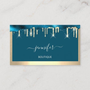 Boutique Shop QR Code Drips Teal Golden Ram Visitkort
