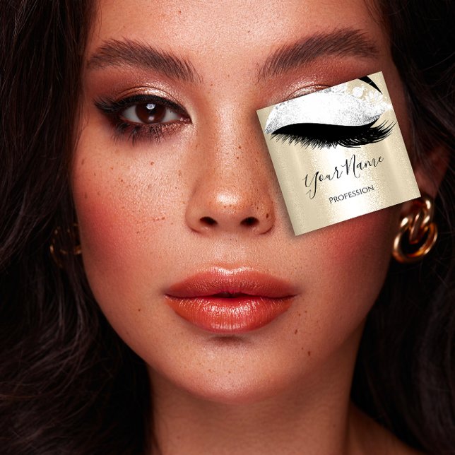 Boutique Silver Grått Lash Extension Guld Fyrkantigt Visitkort (Boutique Silver. Gray Lashes Extension Gold Square Business Card)