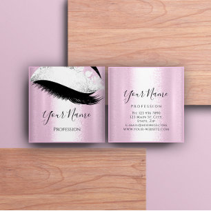 Boutique Silver Grått Lash Extension Rosa Girly Fyrkantigt Visitkort