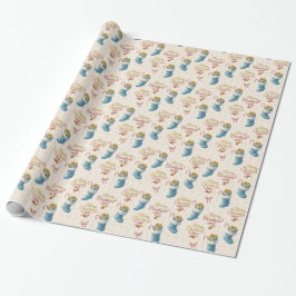 Boutique Wrapping Paper — Blue Stocking & Ribbons  Presentpapper