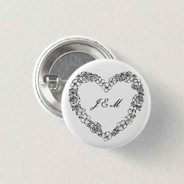 Bouton cadeau de mariage - coeur noir et blanc knapp (Framsida & baksida)