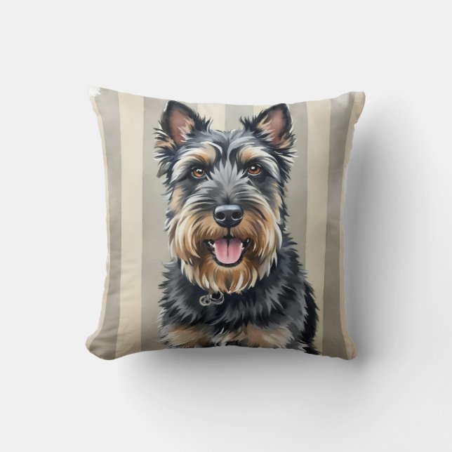 Bouvier des Flandres akvarell linnevävstextur kons Kudde (Framsida)