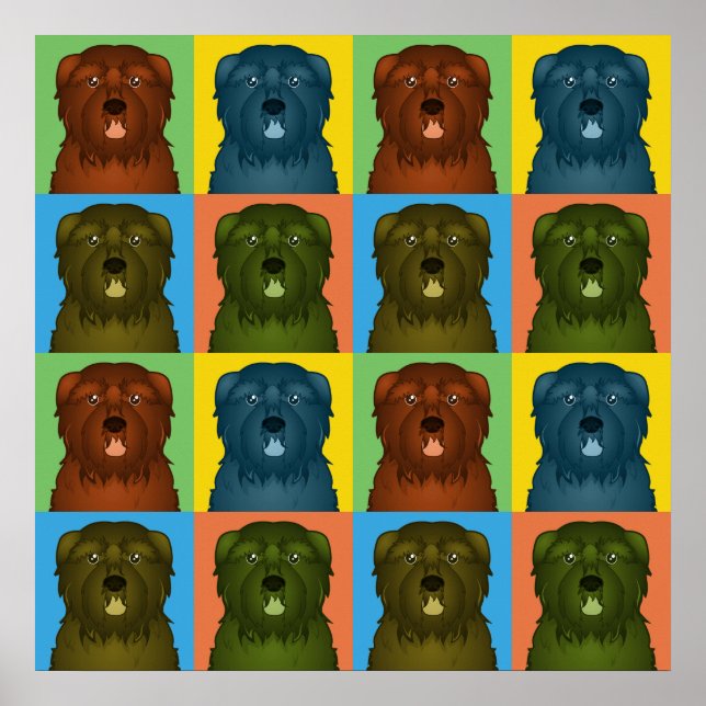 Bouvier des Flandres Hund Tecknad Pop-Art Poster (Framsidan)
