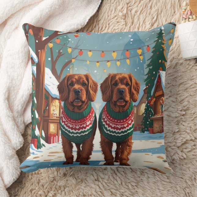 Bouvier des Flandres hundar jul snö semester  Kudde (Filt)