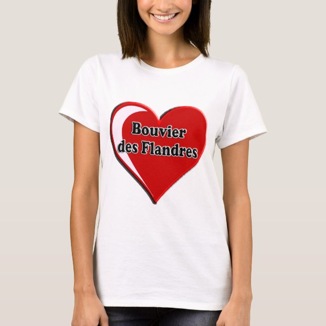 Bouvier des Flandres på hjärta för hund älskare Tee Shirt (Framsida)