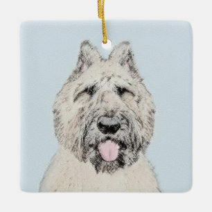 Bouvier des Flandres Painting - Original Hund Art Julgransprydnad Keramik
