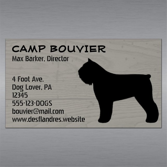 Bouvier des Flandres Silhouette Wood Grain Stil Magnetiska Visitkort (Skapare uppladdad)