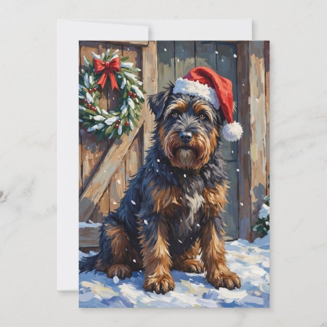 Bouvier des Flandres Snöig jul på gården Julkort (Framsida)