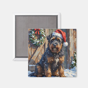 Bouvier des Flandres Snöig jul på gården Magnet