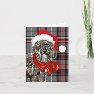Bouvier julhund och grå röd randig jul helgkort